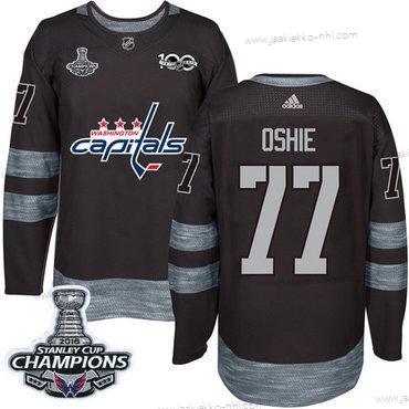 Adidas Miesten Washington Capitals #77 T. J. Oshie Musta 1917-2017 100th Vuosipäivä Stanley Cup Final Champions Ommeltu NHL Paita