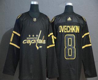 Adidas Miesten Washington Capitals #8 Alexander Ovechkin Musta Kultaen Ommeltu NHL Paita