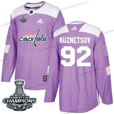 Adidas Miesten Washington Capitals #92 Evgeny Kuznetsov Violetti Aito Taistelee syöpää vastaan Stanley Cup Final Champions Ommeltu NHL Paita