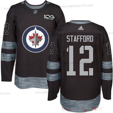 Adidas Miesten Winnipeg Jets #12 Drew Stafford Musta 100th Vuosipäivä Ommeltu NHL 2017 Jääkiekko Paita