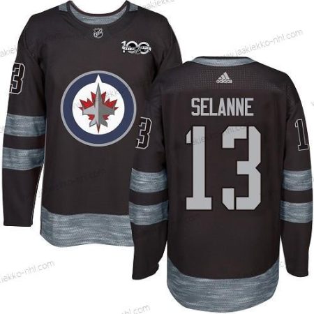 Adidas Miesten Winnipeg Jets #13 Teemu Selanne Musta 100th Vuosipäivä Ommeltu NHL 2017 Jääkiekko Paita