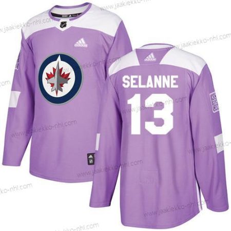 Adidas Miesten Winnipeg Jets #13 Teemu Selanne Violetti Aito Taistelee syöpää vastaan Ommeltu NHL Paita