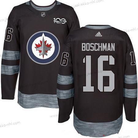 Adidas Miesten Winnipeg Jets #16 Laurie Boschman Musta 100th Vuosipäivä Ommeltu NHL 2017 Jääkiekko Paita