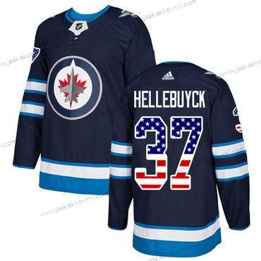 Adidas Miesten Winnipeg Jets #37 Connor Hellebuyck Laivastonsininen Sininen Kotiottelupaita Aito USA Flag Ommeltu NHL Paita