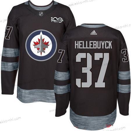 Adidas Miesten Winnipeg Jets #37 Connor Hellebuyck Musta 100th Vuosipäivä Ommeltu NHL 2017 Jääkiekko Paita