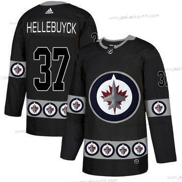 Adidas Miesten Winnipeg Jets #37 Connor Hellebuyck Musta Maajoukkue Logos Paita