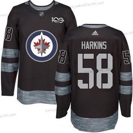 Adidas Miesten Winnipeg Jets #58 Jansen Harkins Musta 100th Vuosipäivä Ommeltu NHL 2017 Jääkiekko Paita