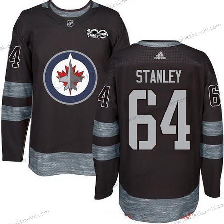 Adidas Miesten Winnipeg Jets #64 Logan Stanley Musta 100th Vuosipäivä Ommeltu NHL 2017 Jääkiekko Paita