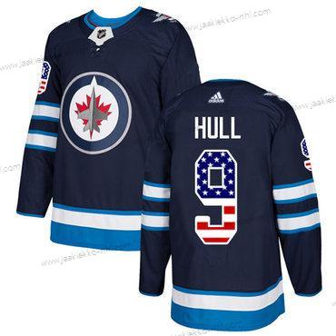 Adidas Miesten Winnipeg Jets #9 Bobby Hull Laivastonsininen Sininen Kotiottelupaita Aito USA Flag Ommeltu NHL Paita