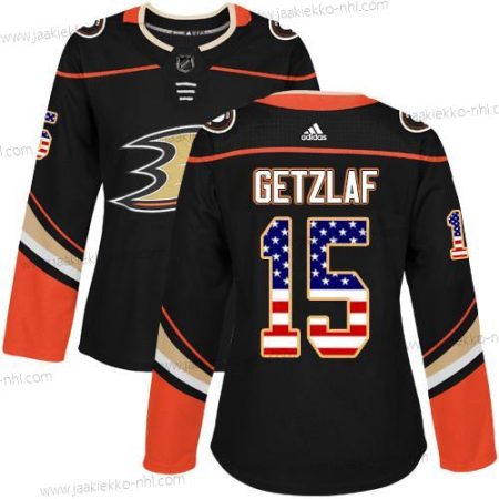 Adidas Naisten Anaheim Ducks #15 Ryan Getzlaf Musta Kotiottelupaita Aito USA Flag Ommeltu NHL Paita