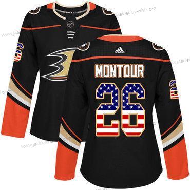 Adidas Naisten Anaheim Ducks #26 Brandon Montour Musta Kotiottelupaita Aito USA Flag Ommeltu NHL Paita