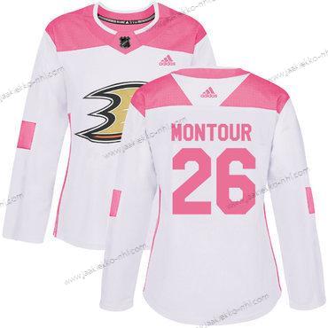 Adidas Naisten Anaheim Ducks #26 Brandon Montour Valkoinen Pinkki Aito Ommeltu NHL Paita