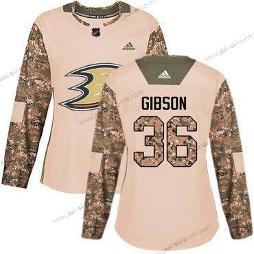 Adidas Naisten Anaheim Ducks #36 John Gibson Maastokuvio Aito 2017 Veterans Day Ommeltu NHL Paita