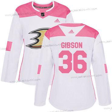 Adidas Naisten Anaheim Ducks #36 John Gibson Valkoinen Pinkki Aito Ommeltu NHL Paita