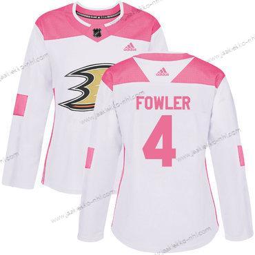 Adidas Naisten Anaheim Ducks #4 Cam Fowler Valkoinen Pinkki Aito Ommeltu NHL Paita