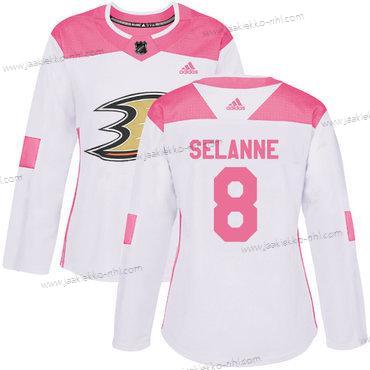 Adidas Naisten Anaheim Ducks #8 Teemu Selanne Valkoinen Pinkki Aito Ommeltu NHL Paita