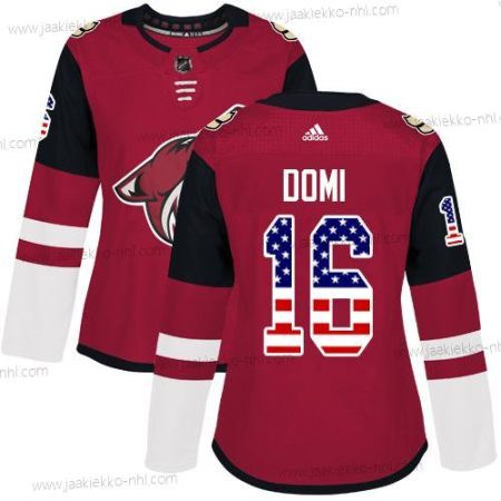 Adidas Naisten Arizona Coyotes #16 Max Domi Punainen Kotiottelupaita Aito USA Flag Ommeltu NHL Paita