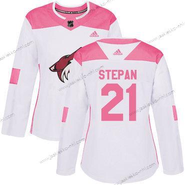 Adidas Naisten Arizona Coyotes #21 Derek Stepan Valkoinen Pinkki Aito Ommeltu NHL Paita