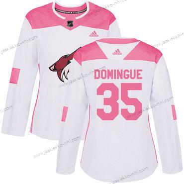 Adidas Naisten Arizona Coyotes #35 Louis Domingue Valkoinen Pinkki Aito Ommeltu NHL Paita