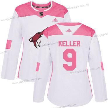 Adidas Naisten Arizona Coyotes #9 Clayton Keller Valkoinen Pinkki Aito Ommeltu NHL Paita