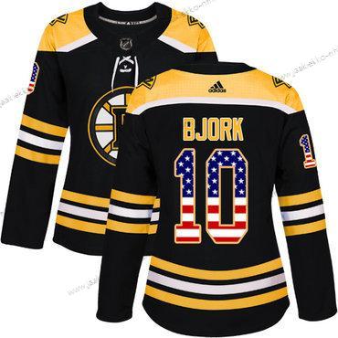 Adidas Naisten Boston Bruins #10 Anders Bjork Musta Kotiottelupaita Aito USA Flag Ommeltu NHL Paita