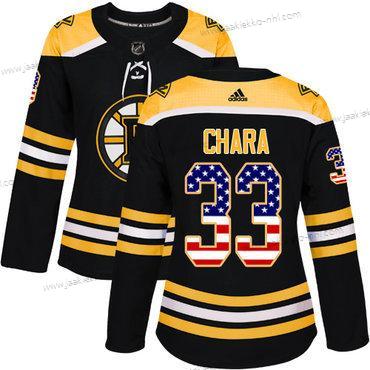 Adidas Naisten Boston Bruins #33 Zdeno Chara Musta Kotiottelupaita Aito USA Flag Ommeltu NHL Paita