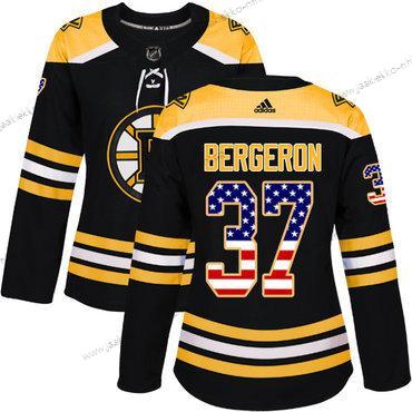 Adidas Naisten Boston Bruins #37 Patrice Bergeron Musta Kotiottelupaita Aito USA Flag Ommeltu NHL Paita