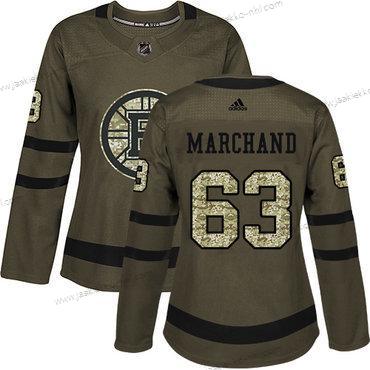 Adidas Naisten Boston Bruins #63 Brad Marchand Vihreä Salute to Service Ommeltu NHL Paita