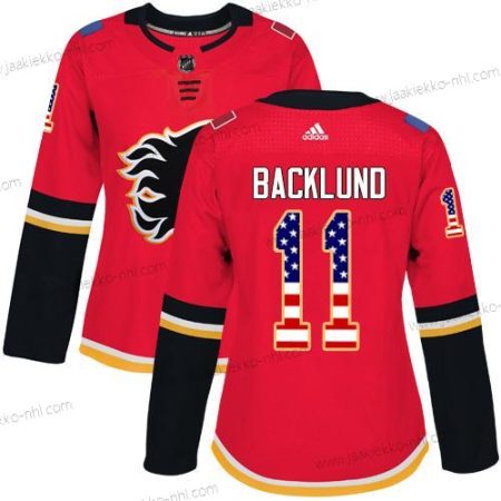 Adidas Naisten Calgary Flames #11 Mikael Backlund Punainen Kotiottelupaita Aito USA Flag Ommeltu NHL Paita