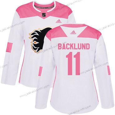 Adidas Naisten Calgary Flames #11 Mikael Backlund Valkoinen Pinkki Aito Ommeltu NHL Paita