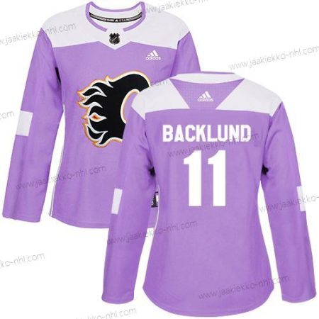 Adidas Naisten Calgary Flames #11 Mikael Backlund Violetti Aito Taistelee syöpää vastaan Ommeltu NHL Paita