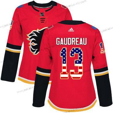 Adidas Naisten Calgary Flames #13 Johnny Gaudreau Punainen Kotiottelupaita Aito USA Flag Ommeltu NHL Paita