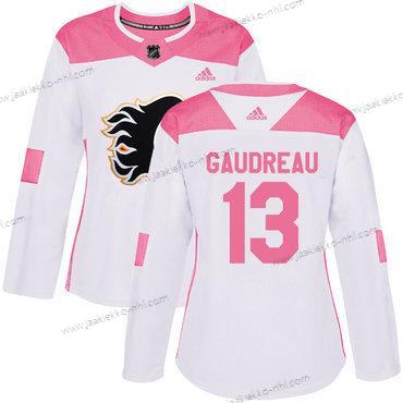 Adidas Naisten Calgary Flames #13 Johnny Gaudreau Valkoinen Pinkki Aito Ommeltu NHL Paita