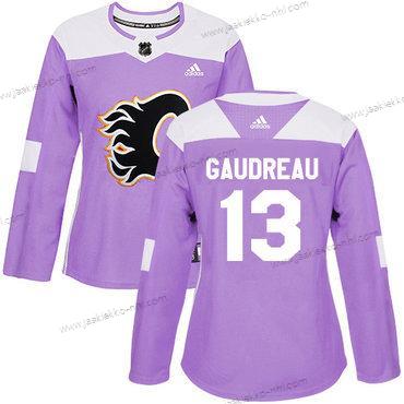 Adidas Naisten Calgary Flames #13 Johnny Gaudreau Violetti Aito Taistelee syöpää vastaan Ommeltu NHL Paita