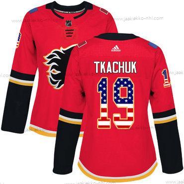 Adidas Naisten Calgary Flames #19 Matthew Tkachuk Punainen Kotiottelupaita Aito USA Flag Ommeltu NHL Paita