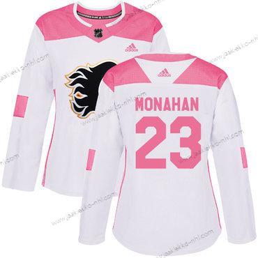 Adidas Naisten Calgary Flames #23 Sean Monahan Valkoinen Pinkki Aito Ommeltu NHL Paita