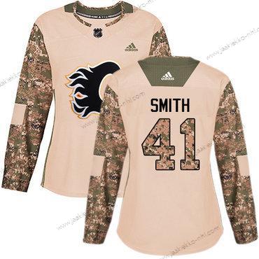 Adidas Naisten Calgary Flames #41 Mike Smith Maastokuvio Aito 2017 Veterans Day Ommeltu NHL Paita