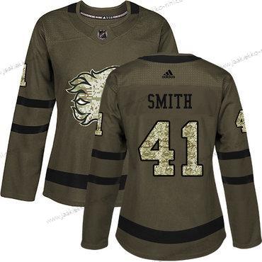 Adidas Naisten Calgary Flames #41 Mike Smith Vihreä Salute to Service Ommeltu NHL Paita