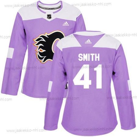 Adidas Naisten Calgary Flames #41 Mike Smith Violetti Aito Taistelee syöpää vastaan Ommeltu NHL Paita