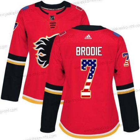 Adidas Naisten Calgary Flames #7 Tj Brodie Punainen Kotiottelupaita Aito USA Flag Ommeltu NHL Paita