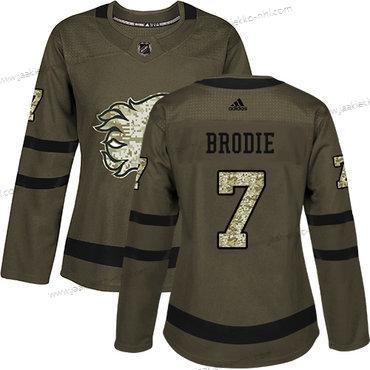 Adidas Naisten Calgary Flames #7 Tj Brodie Vihreä Salute to Service Ommeltu NHL Paita