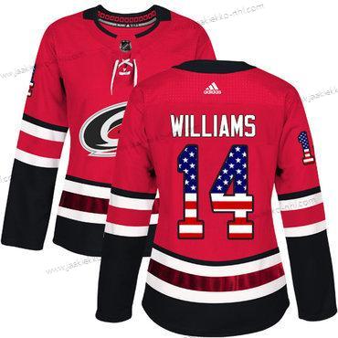 Adidas Naisten Carolina Hurricanes #14 Justin Williams Punainen Kotiottelupaita Aito USA Flag Ommeltu NHL Paita