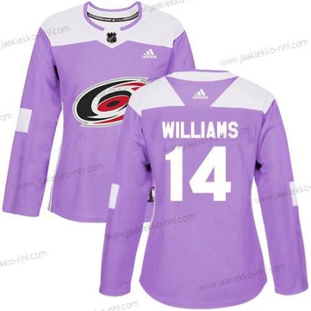 Adidas Naisten Carolina Hurricanes #14 Justin Williams Violetti Aito Taistelee syöpää vastaan Ommeltu NHL Paita