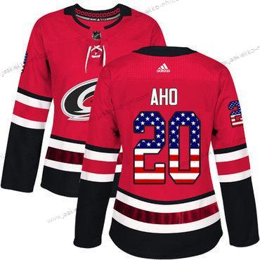 Adidas Naisten Carolina Hurricanes #20 Sebastian Aho Punainen Kotiottelupaita Aito USA Flag Ommeltu NHL Paita