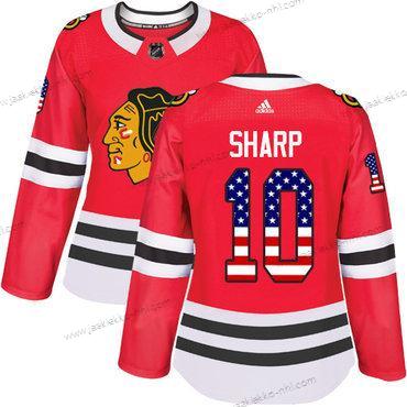 Adidas Naisten Chicago Blackhawks #10 Patrick Sharp Punainen Kotiottelupaita Aito USA Flag Ommeltu NHL Paita