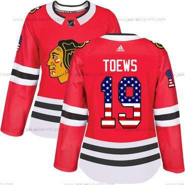 Adidas Naisten Chicago Blackhawks #19 Jonathan Toews Punainen Kotiottelupaita Aito USA Flag Ommeltu NHL Paita