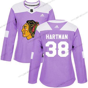 Adidas Naisten Chicago Blackhawks #38 Ryan Hartman Violetti Aito Taistelee syöpää vastaan Ommeltu NHL Paita