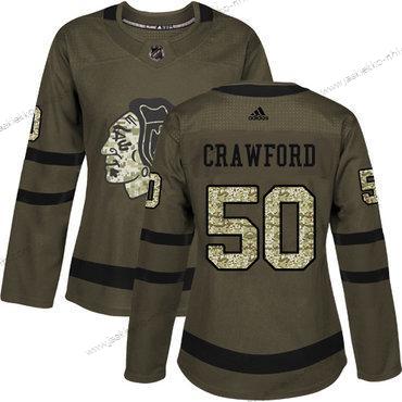 Adidas Naisten Chicago Blackhawks #50 Corey Crawford Vihreä Salute to Service Ommeltu NHL Paita