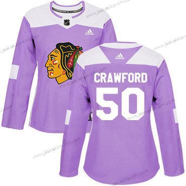 Adidas Naisten Chicago Blackhawks #50 Corey Crawford Violetti Aito Taistelee syöpää vastaan Ommeltu NHL Paita