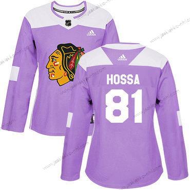 Adidas Naisten Chicago Blackhawks #81 Marian Hossa Violetti Aito Taistelee syöpää vastaan Ommeltu NHL Paita